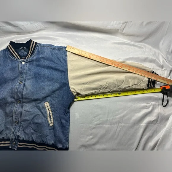 Vintage Route 66 Bomber Varsity Denim & Khaki Two-Tone Jacket XXLARGE 90s XXL - Picture 9 of 16